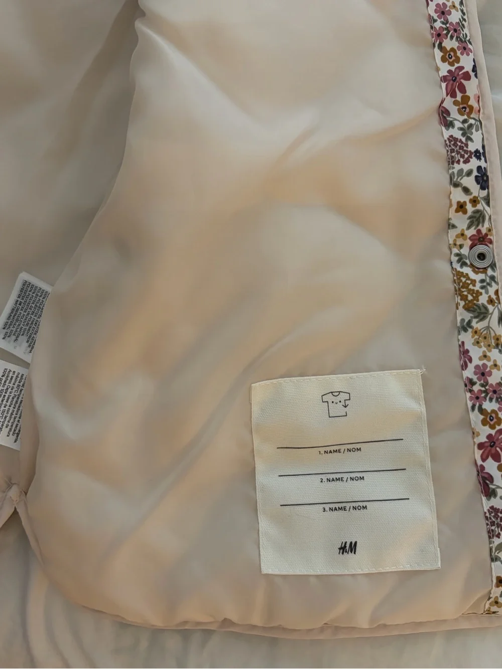 NWT H&M Girls' White Quilted Vest with Pink, Navy & Mustard Floral Print